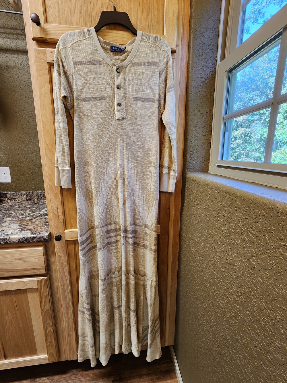 Polo by Ralph Lauren Light Beige Patterned Henley Maxi Dress